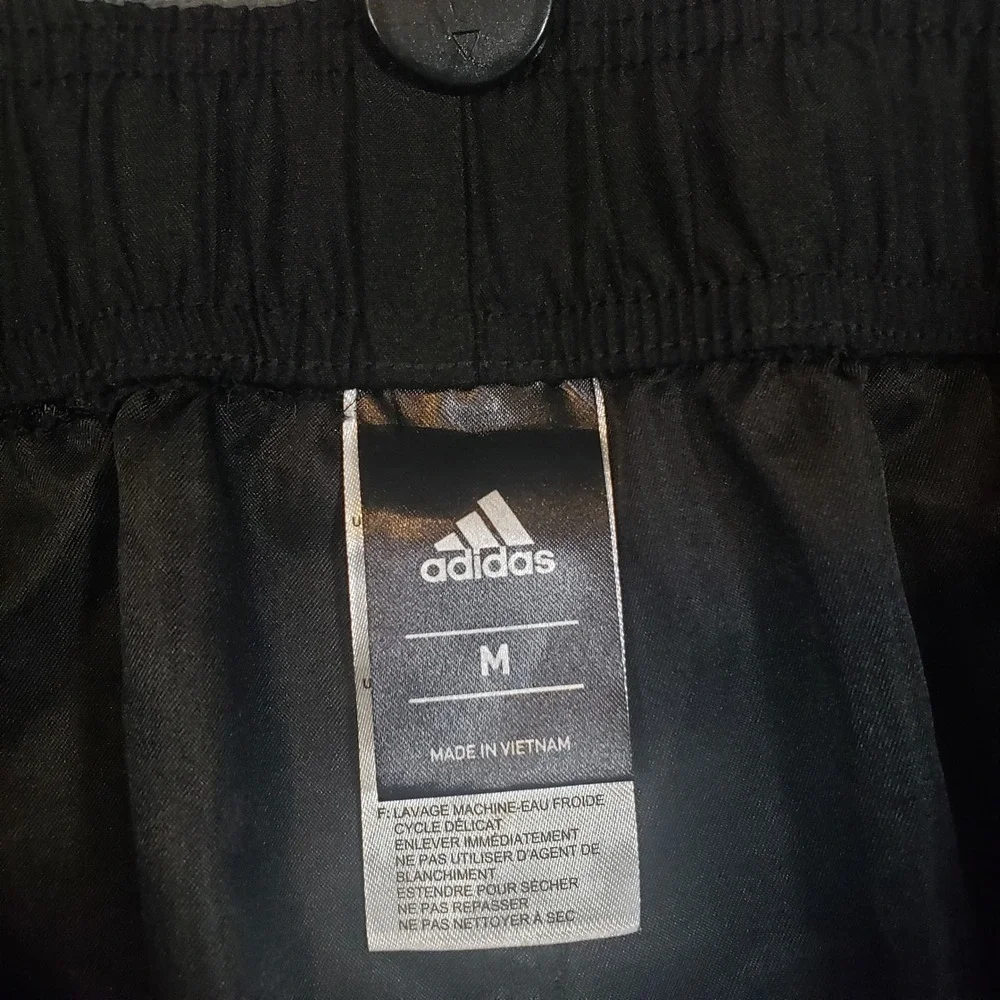 Adidas Athletic Shorts Mens Medium Black White 3-Stripe Drawstring Logo